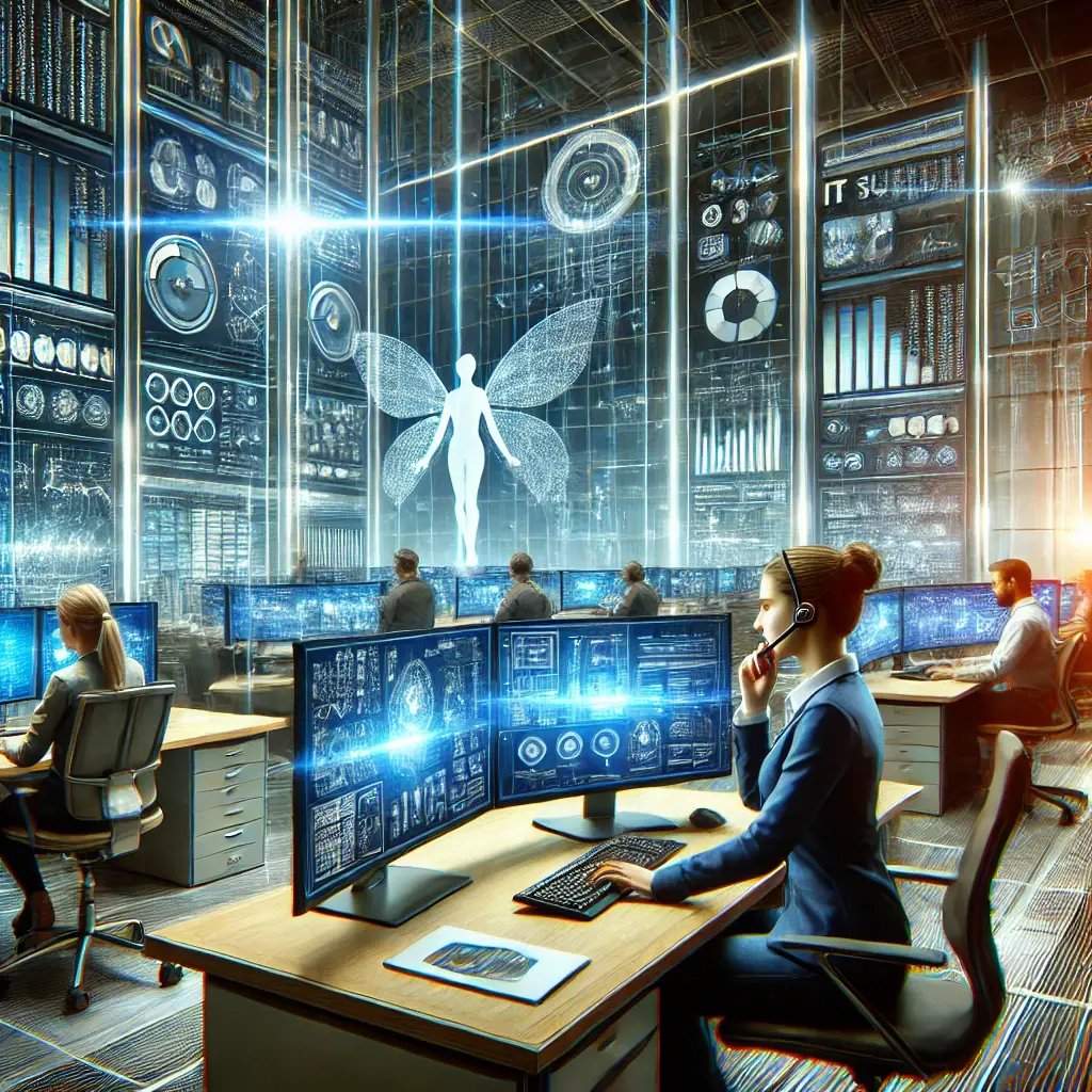 DALL·E 2025-01-09 15.47.48 - A highly professional and futuristic image representing IT Support & Maintenance services by ALFA IRIS. The scene features a dynamic and modern office